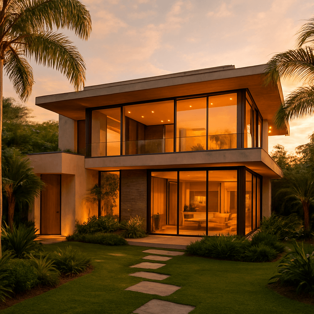 Casa de alto padrão ao entardecer